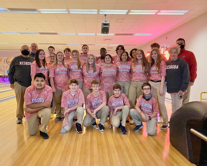 The Neshoba Central High School girls bowling team recently won the state championship and the boys team finished as runners-up. Neshoba Central bowling team members are, first row, from left: Connor Jimmie, William Anderson, Hayden Barrett, Preston Hill and Jacob Stovall. Second row, Jimmie Joyner, coach, Emely Randolph, Jaiden Sawyers, Ashton Luke, Sarah Lewis, Kathryn Dreifuss, Allie Williams, Maggie Bradley, Madison Breazeale and Tricia Joyner, coach. In back are Joey Blount, coach, Caden Spence, Ainzley Moore, Landon Coward, Devin McCoy, Chris Chamberlin, Craig Taylor, Jacob Richardson, Noah Bates and Tommy Holland, athletic director.